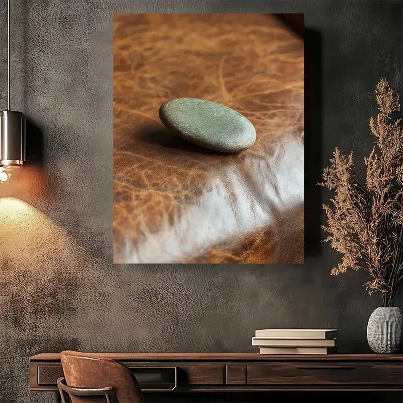 Beautiful Natural Stone & Faux Leather Painting 40x60cm Metal Print Ready to Hang - Bella Home Decor
