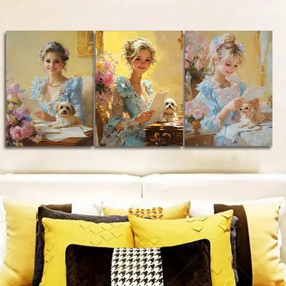 3pcs Afternoon Time Girl with Dog Wall Art Set Canvas Unframed - High Quality Print 100% Australian Made Wall Canvas - Bella Home Decor