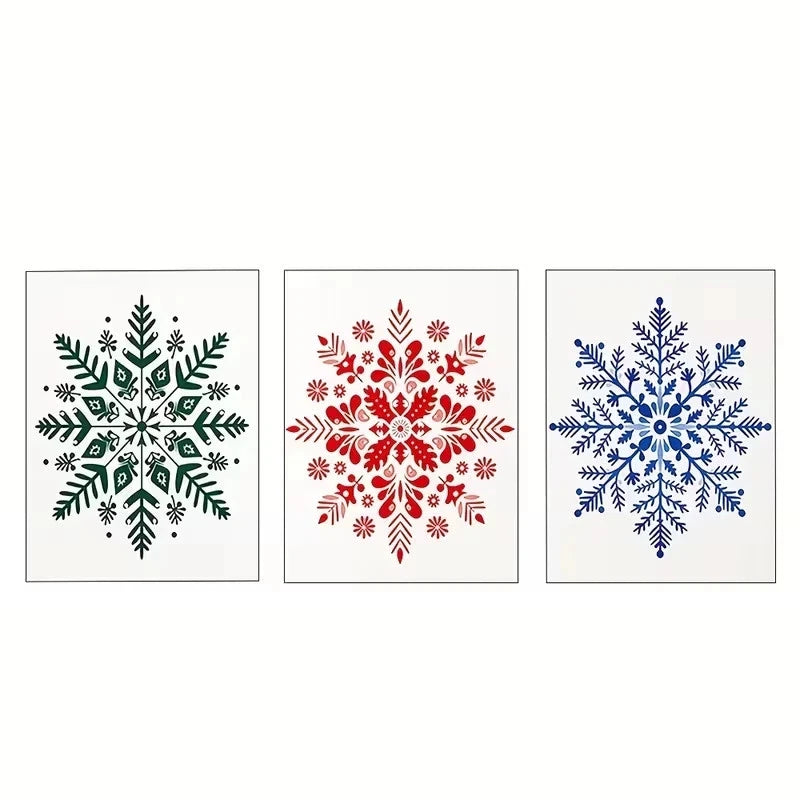 3pcs Red, Green & Blue Snowflake Wall Art Set Canvas Framed 50x70cm - High Quality Print 100% Australian Made Wall Canvas Ready to Hang