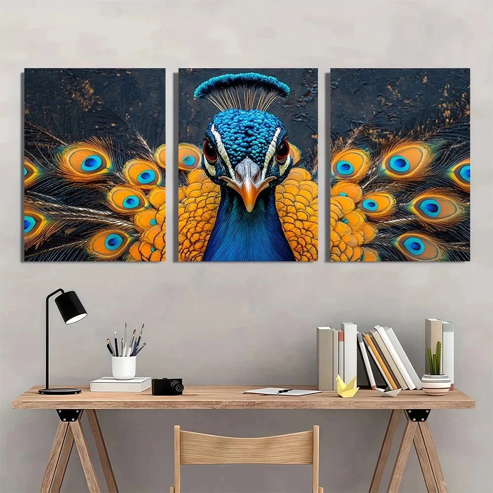 3pcs PeaRooster Animal Painting Metal Print Ready to Hang Art - Bella Home Decor