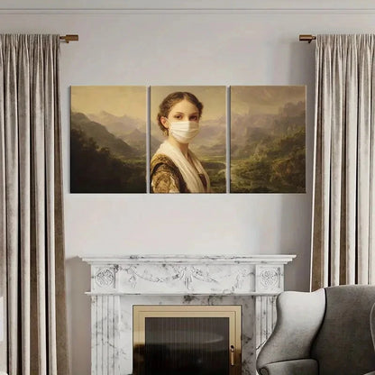 3pcs Artistic Woman Portrait Mountain Landscape Metal Print Ready to Hang Art - Bella Home Decor