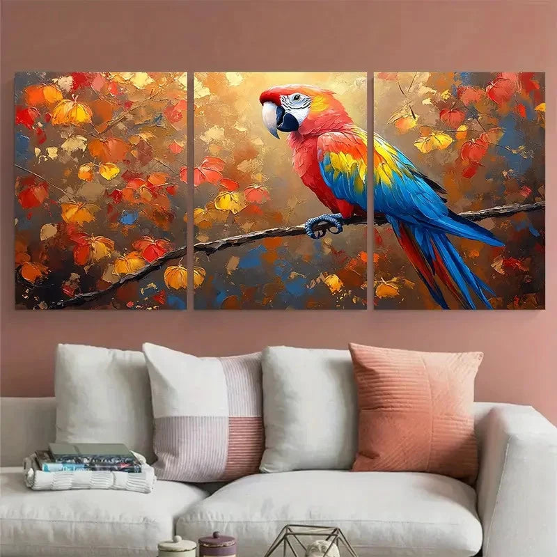 3pcs Macaw Parrot Painting Animal Illustration Wall Art Set Canvas Framed 40x60cm - High Quality Print 100% Australian Made Wall Canvas Ready to Hang - Bella Home Decor