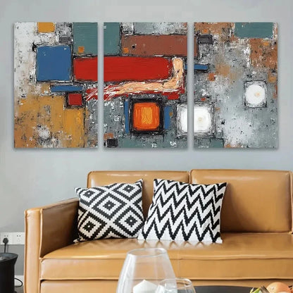 3pcs Red And Yellow Abstract Painting Wall Art Set Canvas Framed 60x90cm - High Quality Print 100% Australian Made Wall Canvas Ready to Hang