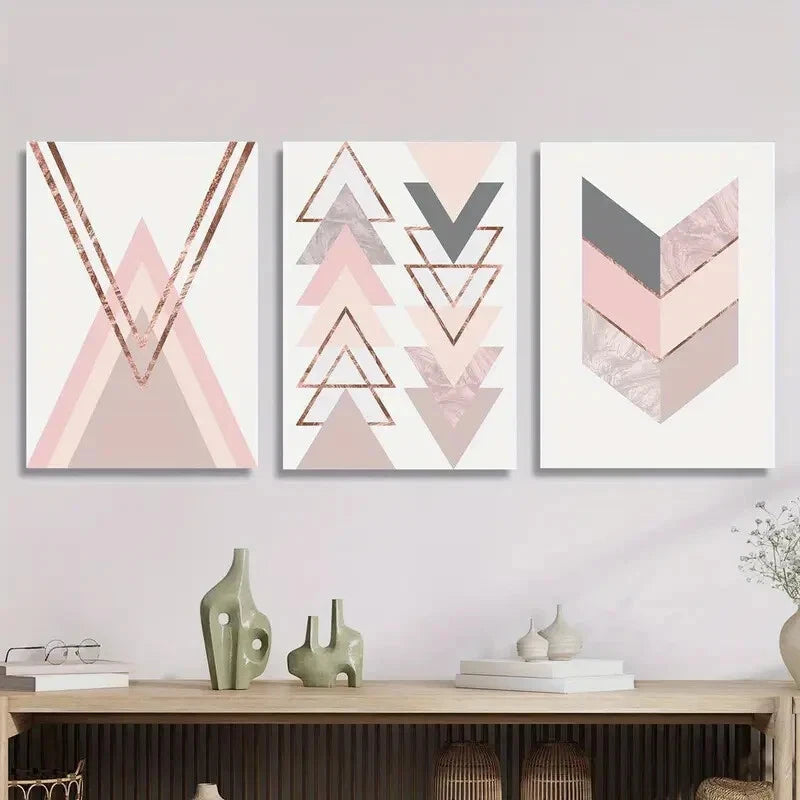 3pcs Abstract geometric shape line art Metal Print Ready to Hang Art