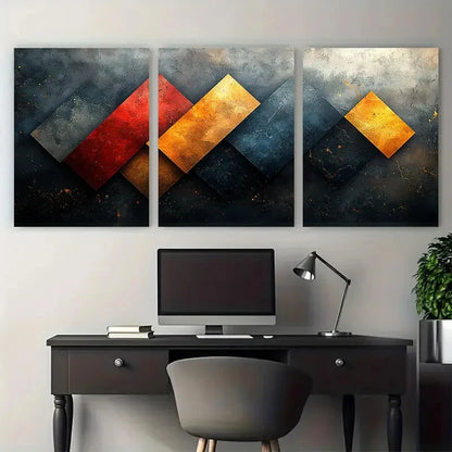 3pcs Geometric Marbled Angular Design Metal Print Ready to Hang Art