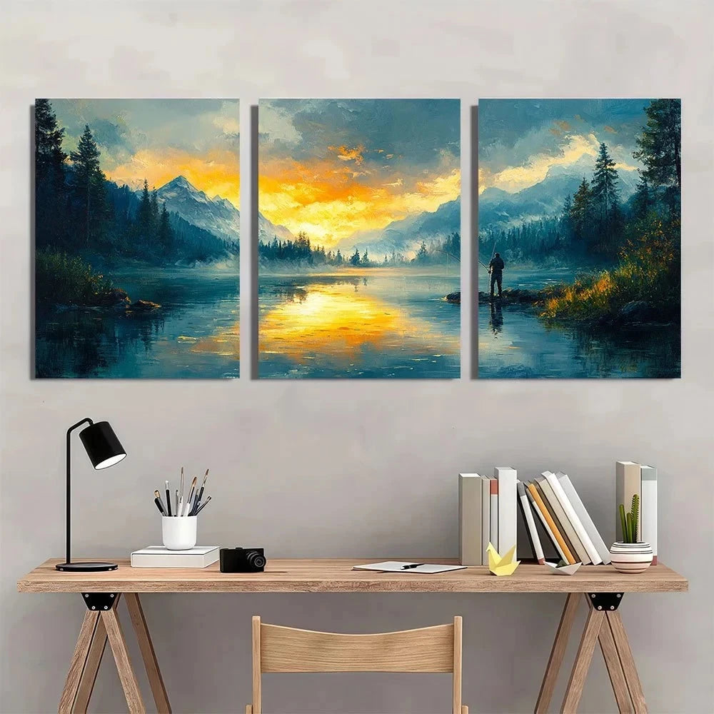 3pcs Serene River Scene Nature Metal Print Ready to Hang Art - Bella Home Decor