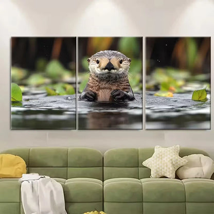 3pcs Floating Sea Otter with Expressive Eyes Metal Print Ready to Hang Art