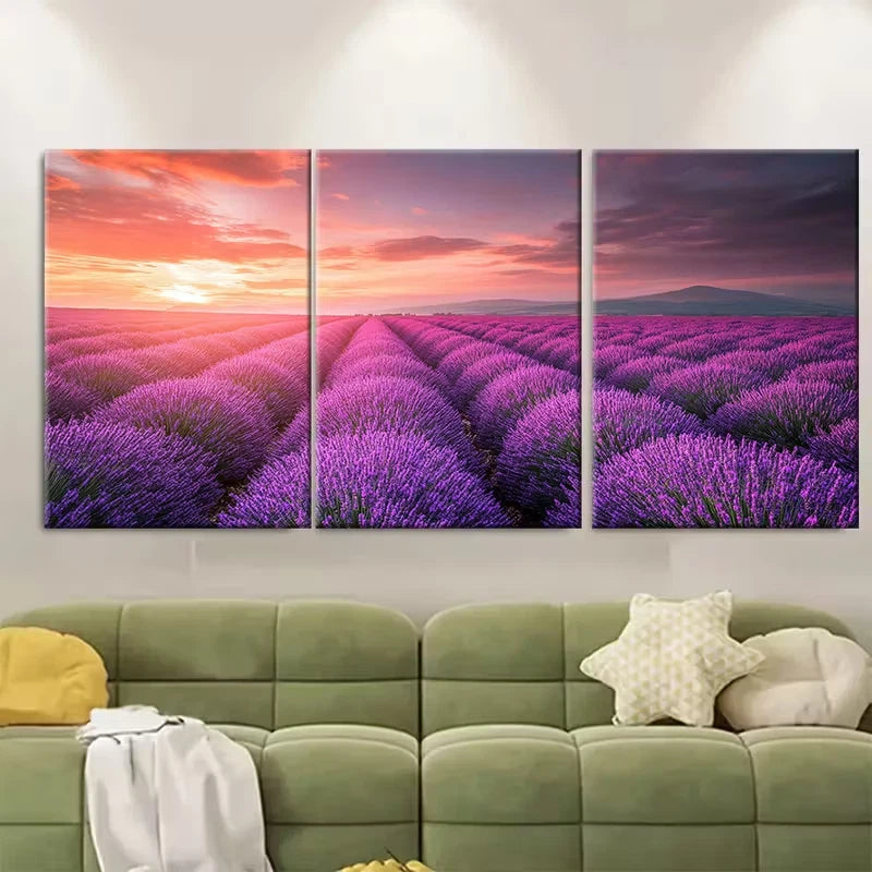 3pcs Vibrant Lavender Field Metal Print Ready to Hang Art
