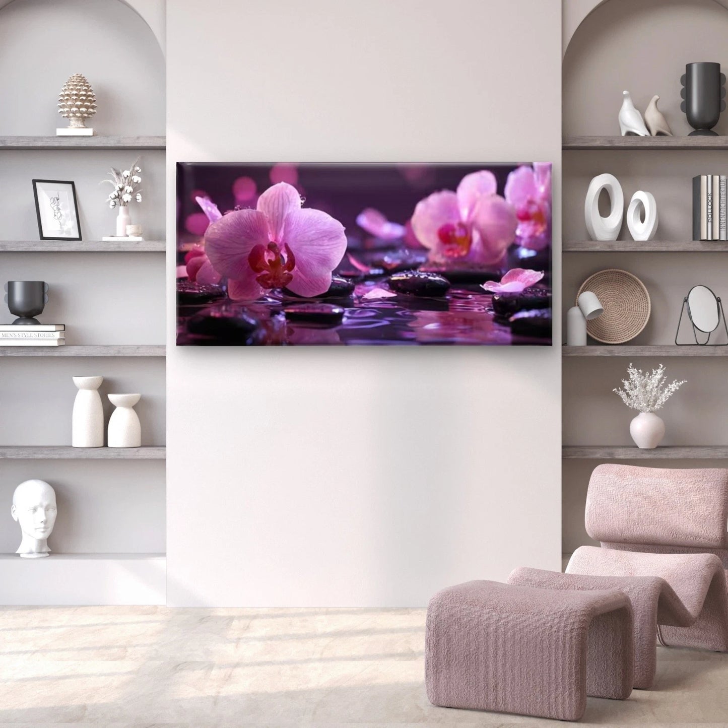 Pink Orchids with Water Droplets  Wall Art Canvas Office Home Room Framed 120x60cm - Bella Home Decor