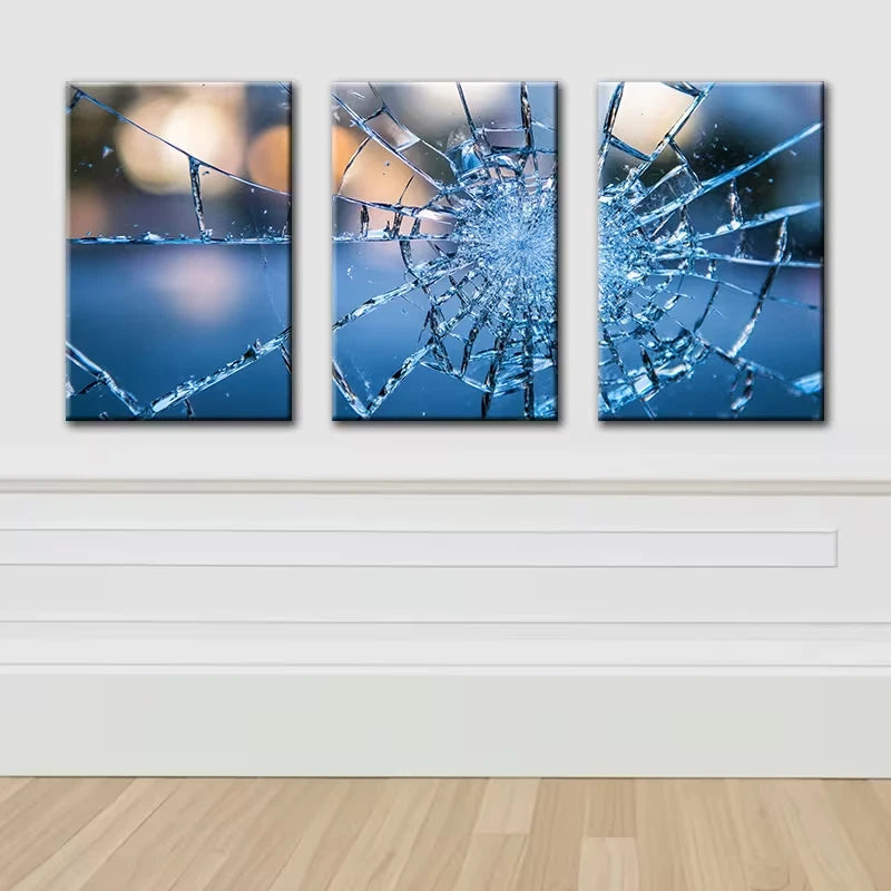 3pcs Modern Abstract Broken Glass Design Wall Art Set Canvas Framed 50x70cm - High Quality Print 100% Australian Made Wall Canvas Ready to Hang