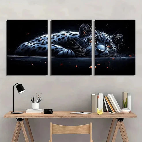 3pcs Black White Lying Leopard Animal  Wall Art Set Canvas Unframed - High Quality Print 100% Australian Made Wall Canvas - Bella Home Decor