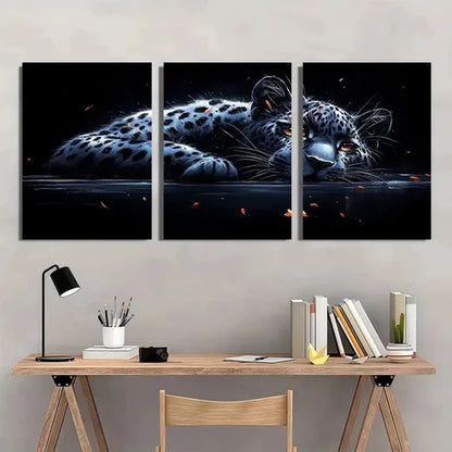 3pcs Black White Lying Leopard Animal  Wall Art Set Canvas Unframed - High Quality Print 100% Australian Made Wall Canvas - Bella Home Decor