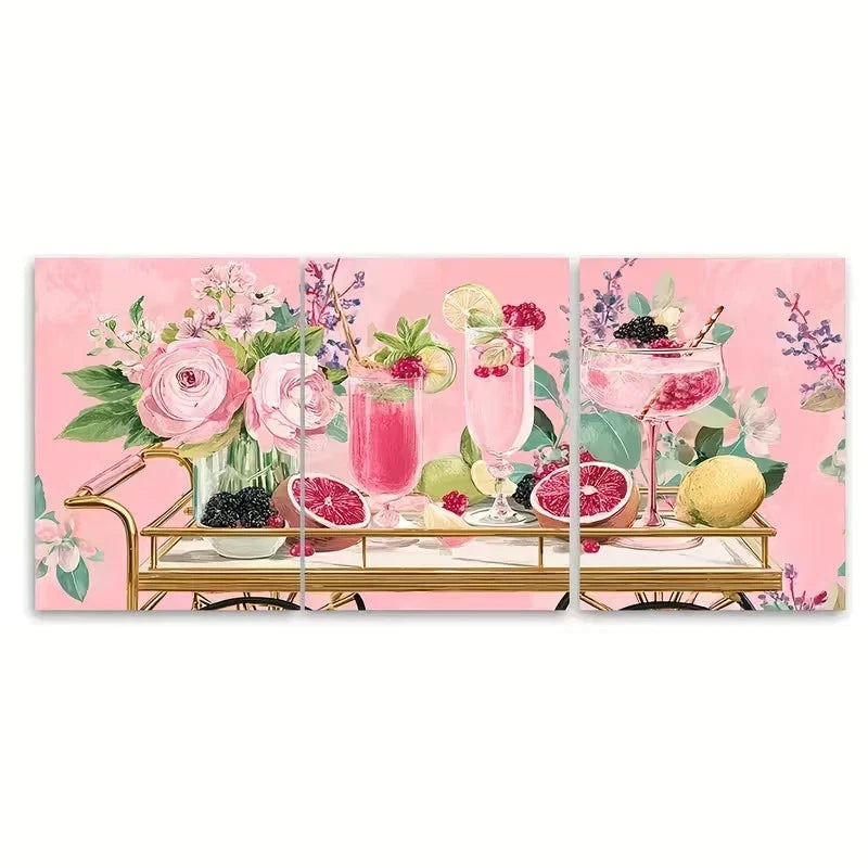 3pcs Keep Em Coming Cocktail Print Wall Art Set Canvas Framed 40x60cm - High Quality Print 100% Australian Made Wall Canvas Ready to Hang