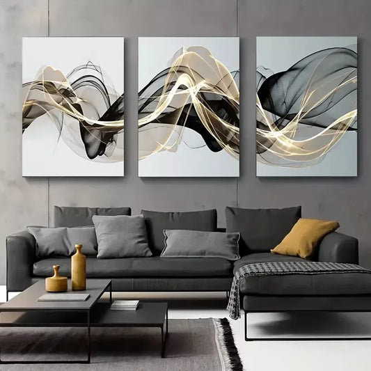 3pcs Abstract Ribbon Painting Wall Art Set Canvas Unframed - High Quality Print 100% Australian Made Wall Canvas