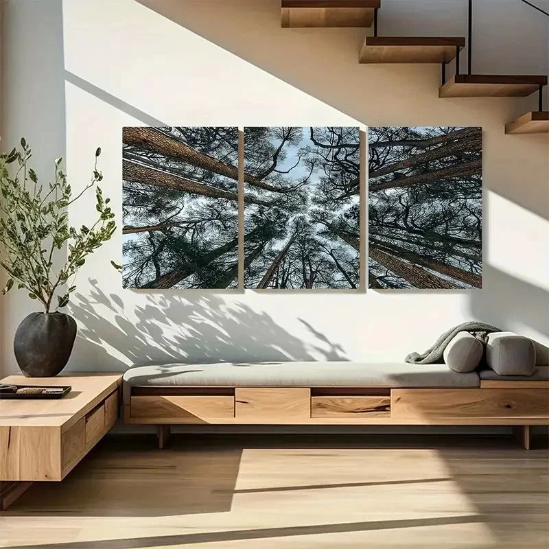 3pcs Cedars Tree Abstract Forest Print Metal Print Ready to Hang Art - Bella Home Decor