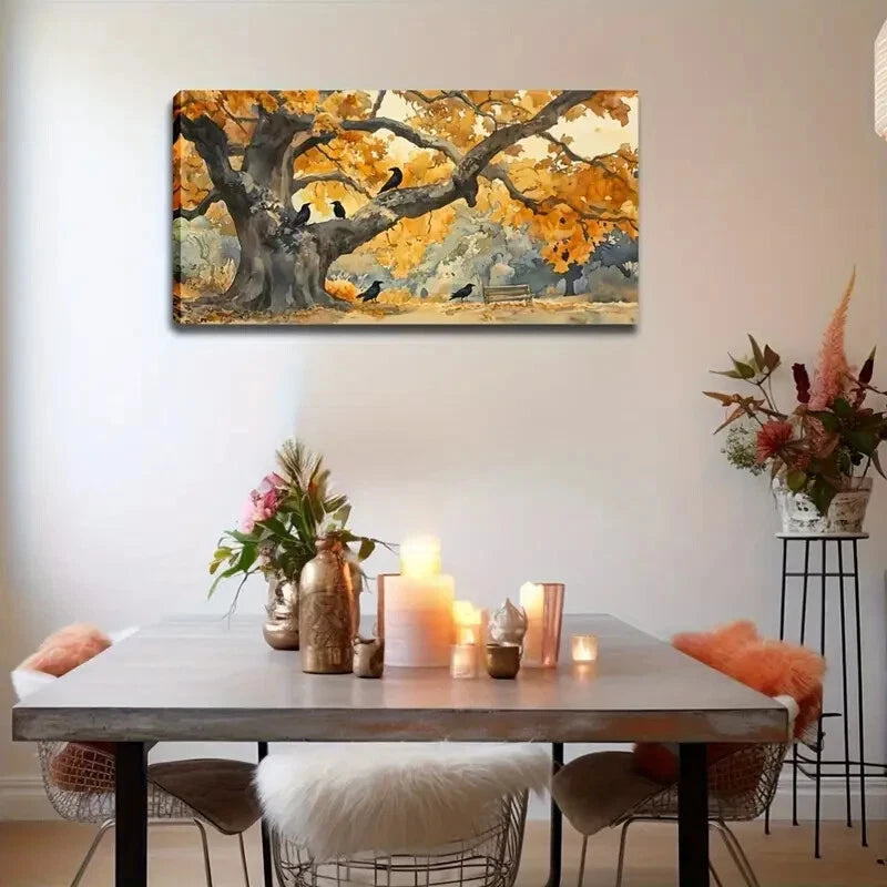 Realistic Park Scene Crow Wall Art Canvas Office Home Room Framed 120x60cm - Bella Home Decor