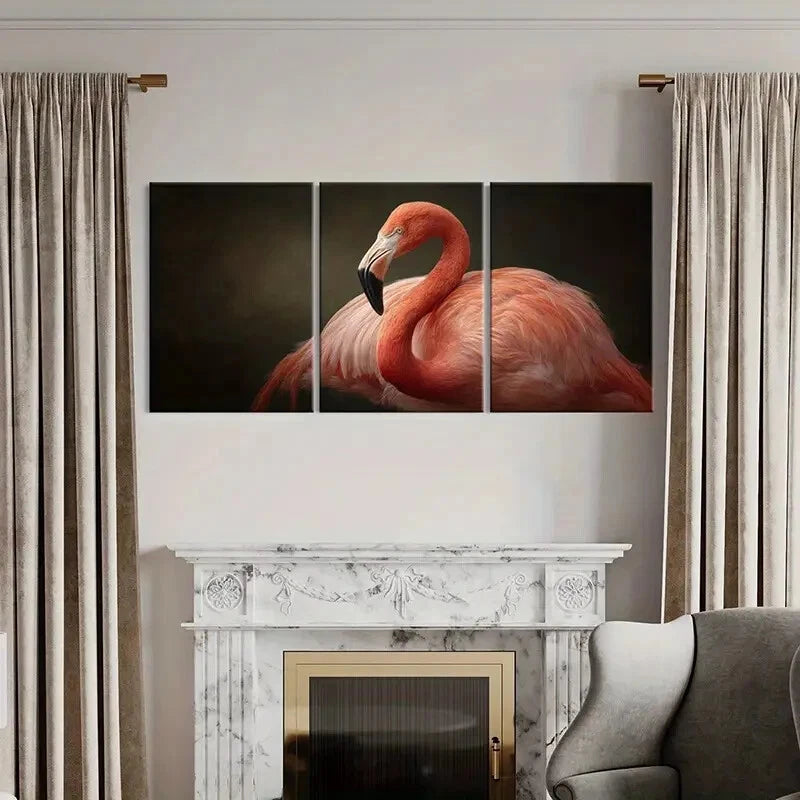 3pcs Artistic Flamingo Elegant Feather Texture Metal Print Ready to Hang Art - Bella Home Decor