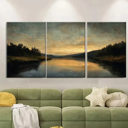 3pcs Lake at Early Dusk Vintage Metal Print Ready to Hang Art