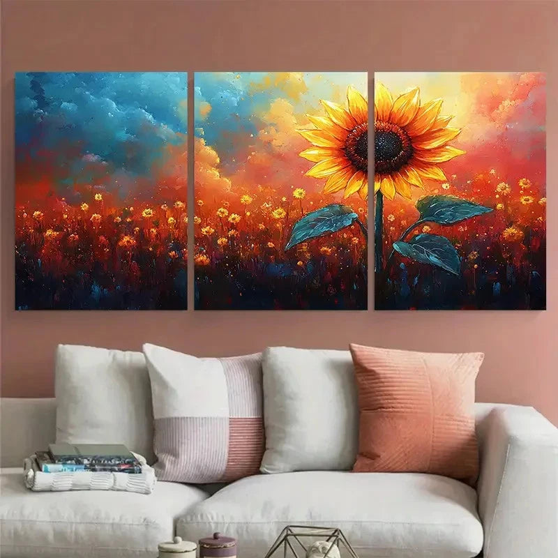 3pcs Vibrant Yellow Sunflower Watercolor Design Metal Print Ready to Hang Art