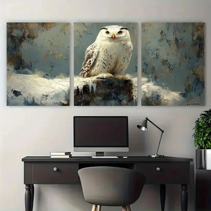 3pcs White Owl Bird Impasto Design Wall Art Set Canvas Framed 40x60cm - High Quality Print 100% Australian Made Wall Canvas Ready to Hang