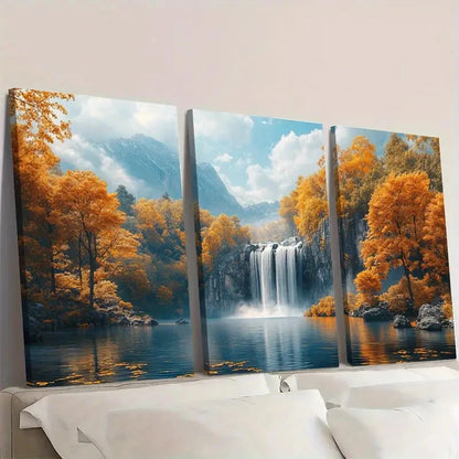 3pcs Waterfall  Serene Autumn  SA  Wall Art Set Canvas Framed 50x70cm - High Quality Print 100% Australian Made Wall Canvas Ready to Hang - Bella Home Decor