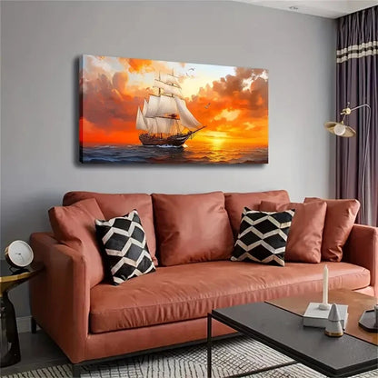Sailboat Sea With Vibrant Wall Art Canvas Office Home Room Framed 120x60cm - Bella Home Decor
