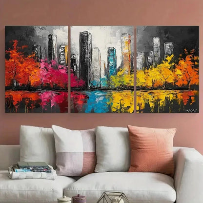 3pcs Black Painting City Colorful Landscape Wall Art Set Canvas Framed 60x90cm - High Quality Print 100% Australian Made Wall Canvas Ready to Hang - Bella Home Decor