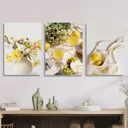 3pcs Lemon Grape, Plants and Flowers Wall Art Set Canvas Unframed - High Quality Print 100% Australian Made Wall Canvas