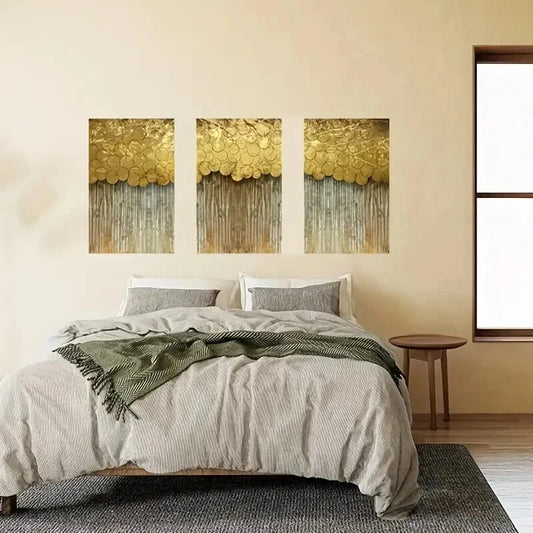 3pcs Nordic Abstract Golden Gold Lines Metal Print Ready to Hang Art