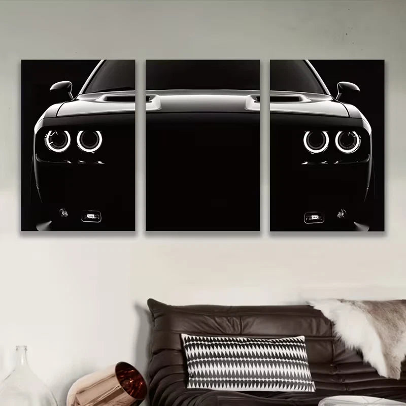 3pcs Black And White Car Photograph Metal Print Ready to Hang Art