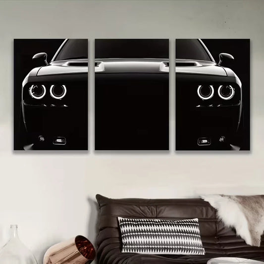 3pcs Black And White Car Photograph Metal Print Ready to Hang Art