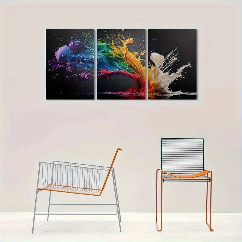 3pcs Abstract Colorful Paint Splash Metal Print Ready to Hang Art - Bella Home Decor