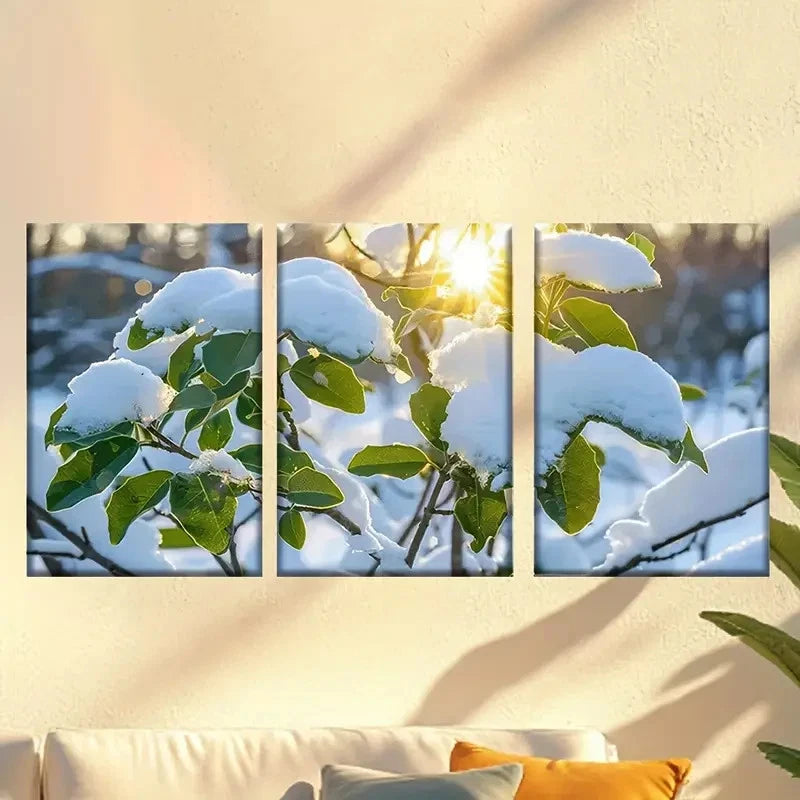 3pcs Interesting snow falling plants Wall Art Set Canvas Framed 60x90cm - High Quality Print 100% Australian Made Wall Canvas Ready to Hang