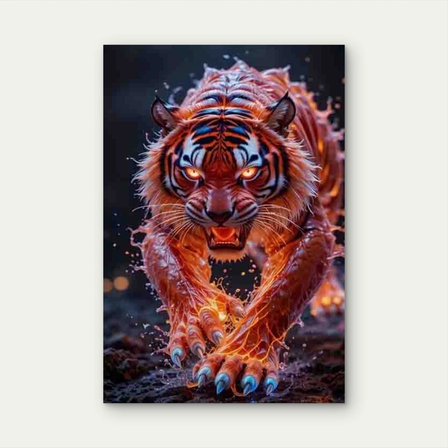 Fiery Red Tiger on Attack Metal Print Ready to Hang