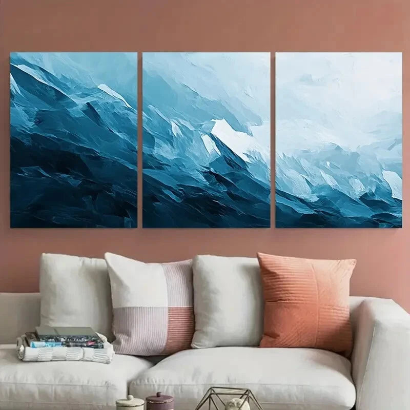 3pcs Vivid Blue & White Mountain Landscape Metal Print Ready to Hang Art