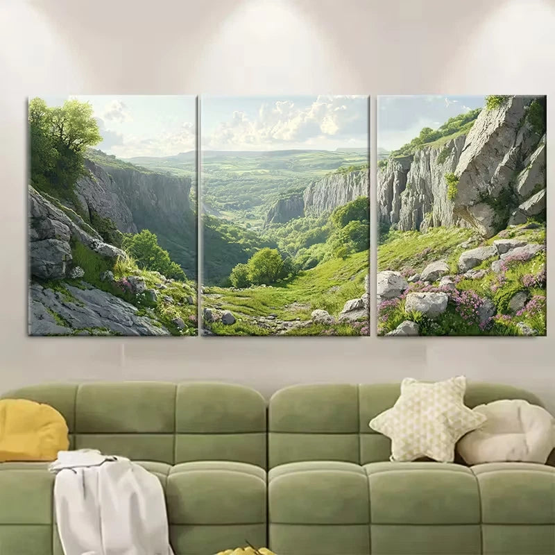 3pcs Vivid Greenery & Rocky Cliffs Metal Print Ready to Hang Art