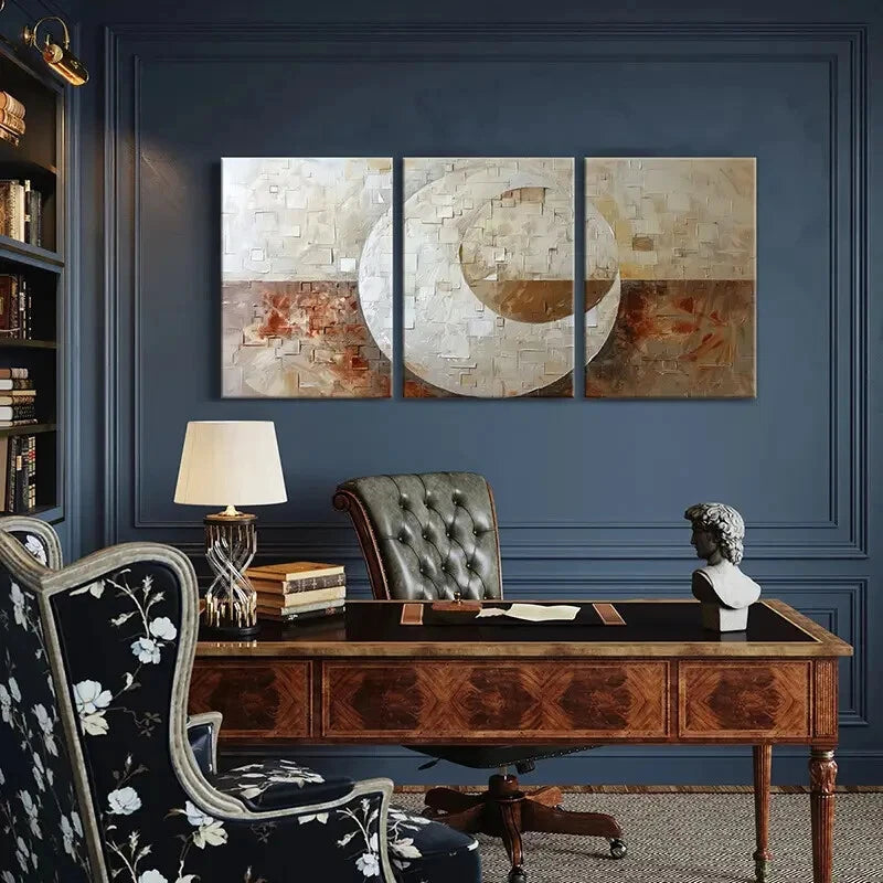 3pcs Abstract Art Geometric DesignTextured Surface Metal Print Ready to Hang Art - Bella Home Decor