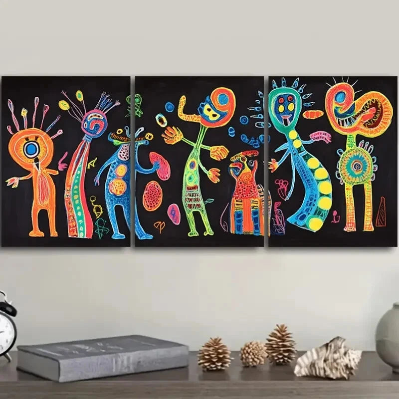 3pcs Surreal Character Graffiti Metal Print Ready to Hang Art
