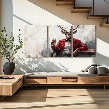 3pcs Elegant Deer in Red Suit Fantasy Animal Metal Print Ready to Hang Art - Bella Home Decor