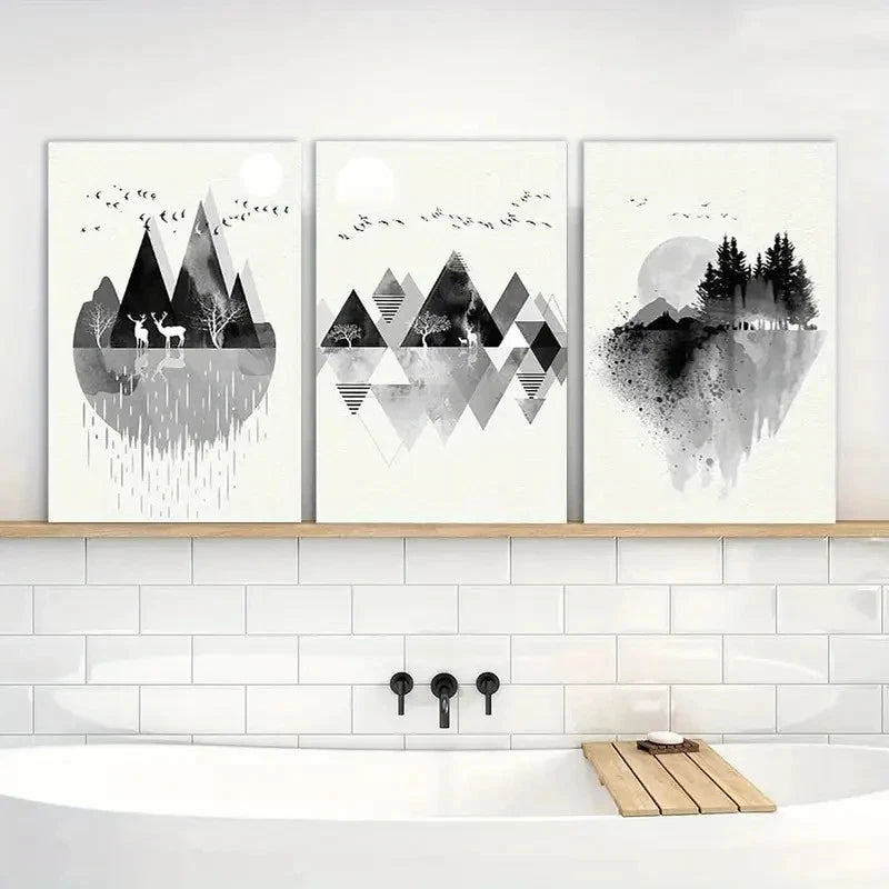 3pcs Abstract Geometric Jungle Painting Wall Art Metal Print Ready to Hang Art - Bella Home Decor