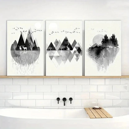 3pcs Abstract Geometric Jungle Painting Wall Art Metal Print Ready to Hang Art - Bella Home Decor