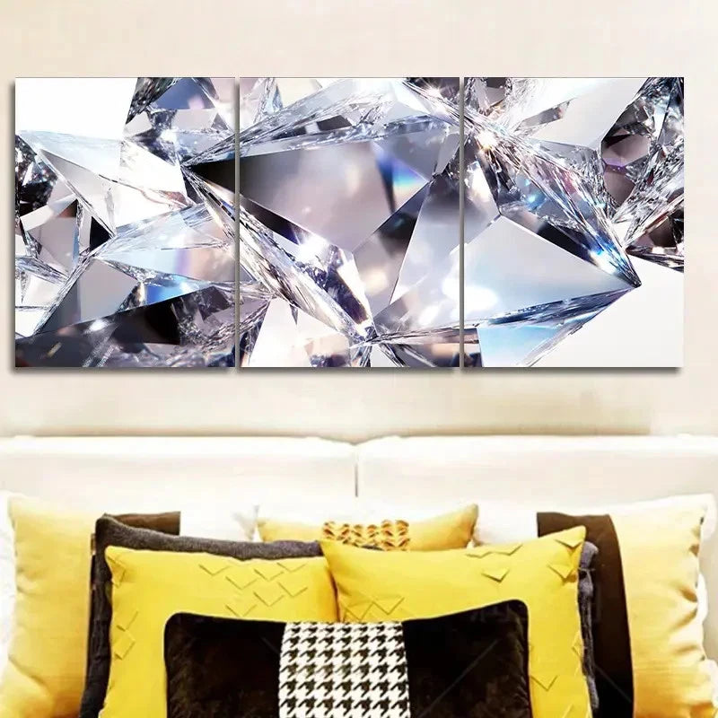 3pcs White Diamond Luxurious Wall Hangings  Wall Art Set Canvas Framed 40x60cm - High Quality Print 100% Australian Made Wall Canvas Ready to Hang