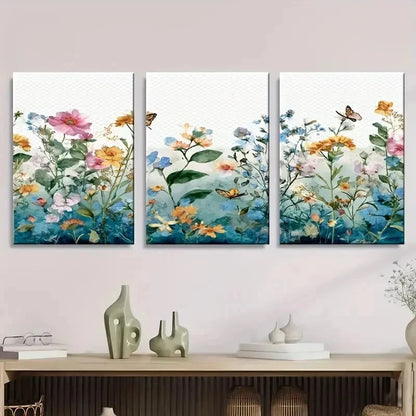 3pcs Watercolor Border with Butterflies Wall Art Set Canvas Framed 40x60cm - High Quality Print 100% Australian Made Wall Canvas Ready to Hang