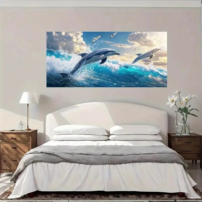 Dolphins Ocean Enjoy Wall Art Canvas Office Home Room Framed 120x60cm