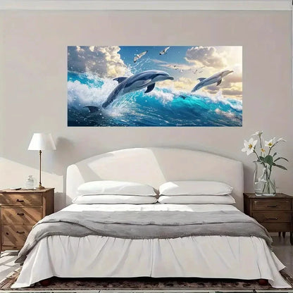 Dolphins Ocean Enjoy Wall Art Canvas Office Home Room Framed 120x60cm