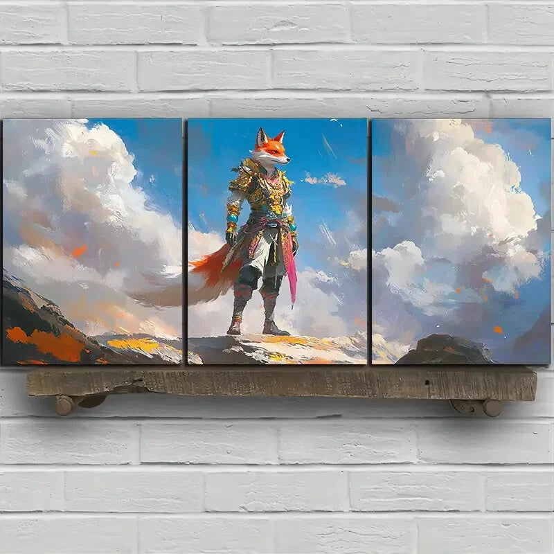 3pcs Beautiful Standing Red Fox Metal Print Ready to Hang Art - Bella Home Decor