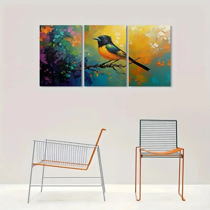 3pcs Colorful Abstract Vibrant Floral & Bird Metal Print Ready to Hang Art - Bella Home Decor