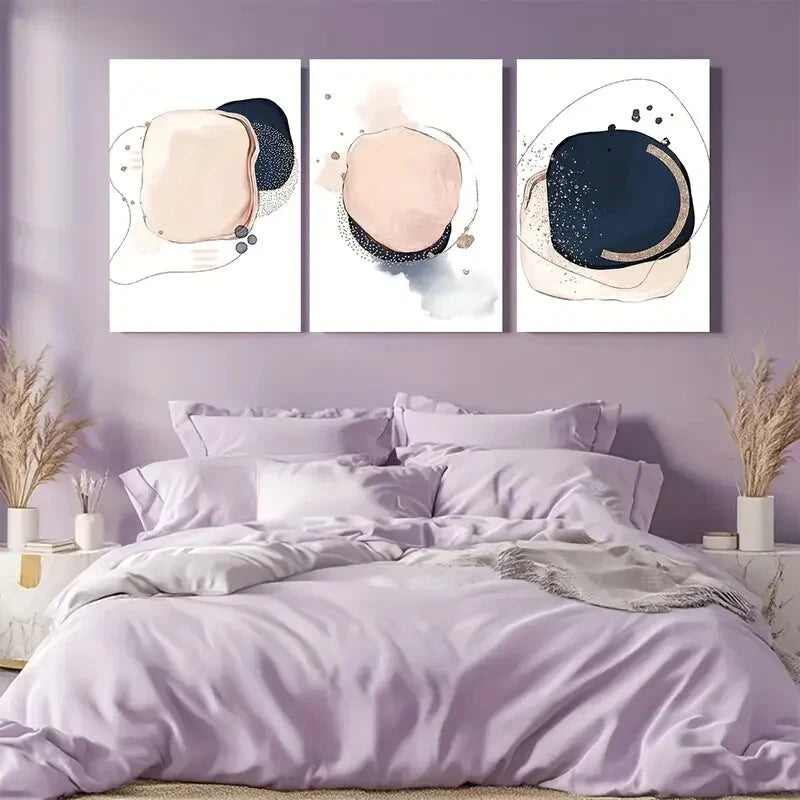 3pcs Blush Pink and Golden Geometric Shapes Metal Print Ready to Hang Art - Bella Home Decor