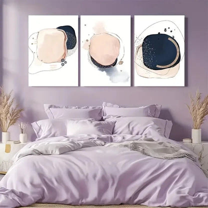 3pcs Blush Pink and Golden Geometric Shapes Metal Print Ready to Hang Art - Bella Home Decor