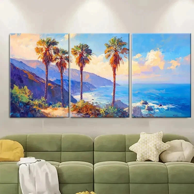 3pcs Big Sur Oil Painting California RT   Wall Art Set Canvas Framed 50x70cm - High Quality Print 100% Australian Made Wall Canvas Ready to Hang - Bella Home Decor